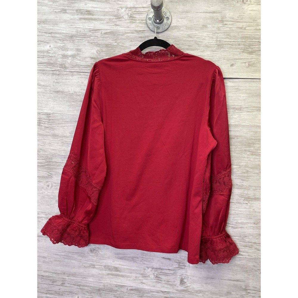Chico's Womens‎ 2 Red Lace V-Neck Puff Sleeve Jersey Embroidered Blouse NEW - Picture 10 of 10
